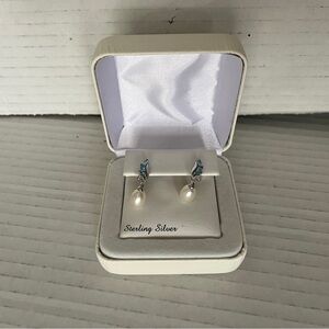 Sterling Silver Pearl and blue topaz earrings